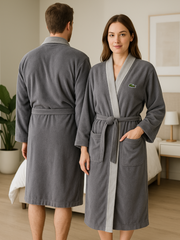 Branded lacoste bathrobe | for Men and Women | unisex 100% cotton GRAY