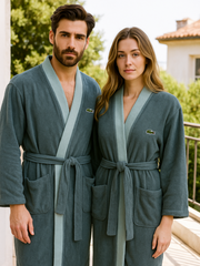 Branded lacoste bathrobe | for Men and Women | unisex 100% cotton light teal