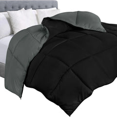 Soft Black/Gray Quilted Comforter with Corner Tabs