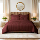 8 Pcs Comforter Set MAROON STRIPE ( light weight filling )