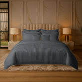 8 Pcs Comforter Set GREY STRIPE ( light weight filling )