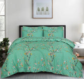 Double Bed 6 pc Winter Razai Set (Heavy Filling) DZ-Green Mix Leaf
