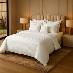 8 Pcs Comforter Set IVORY STRIPE ( light weight filling )