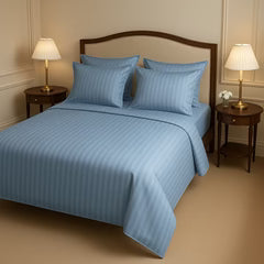 8 Pcs Comforter Set SILVER SATIN STRIPE ( light weight filling )