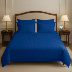 8 Pcs Comforter Set NAVY SATIN STRIPE ( light weight filling )