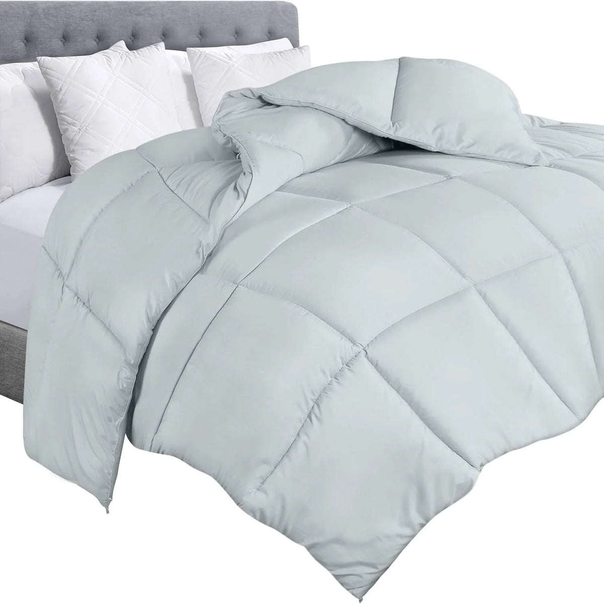 Soft Light Gray Quilted Comforter with Corner Tabs