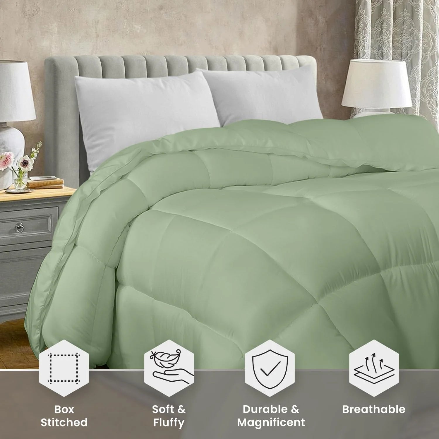 Soft Saga Green Quilted Comforter with Corner Tabs