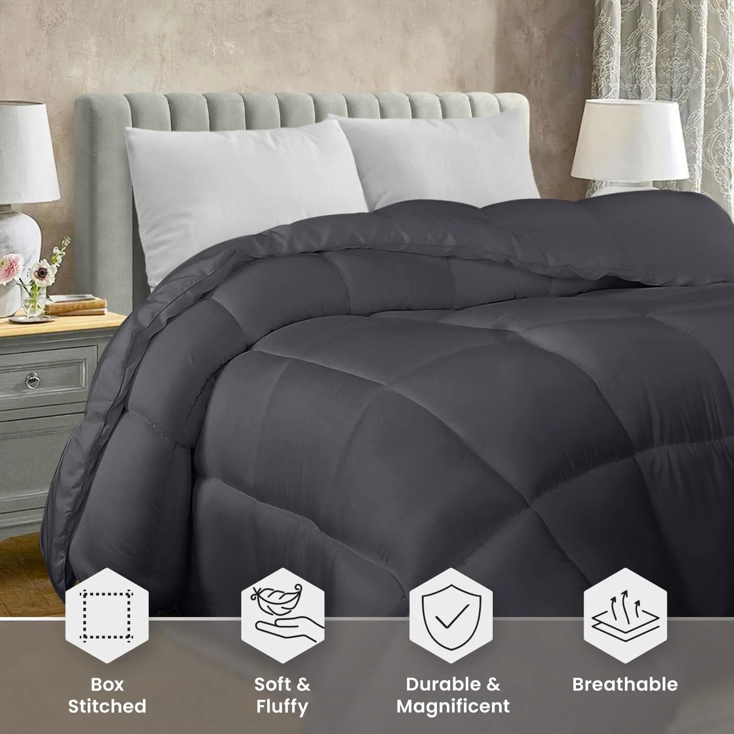 Soft Gray Quilted Comforter with Corner Tabs