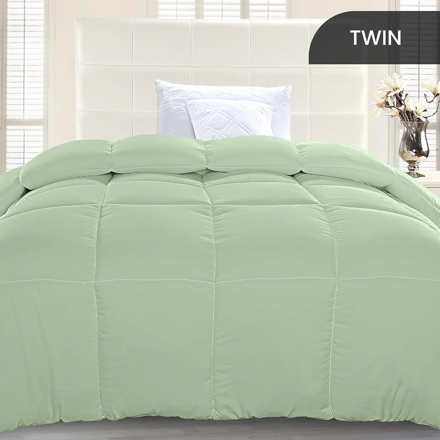 Soft Saga Green Quilted Comforter with Corner Tabs