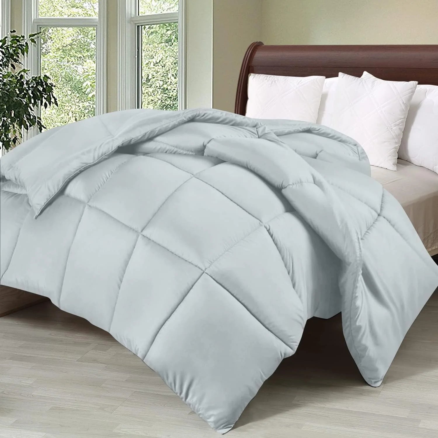 Soft Light Gray Quilted Comforter with Corner Tabs