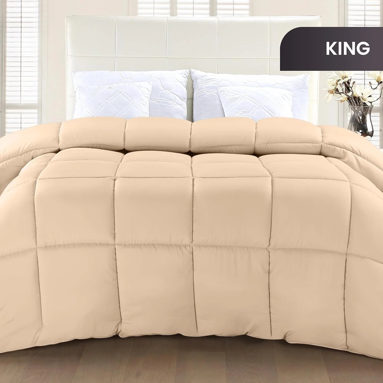 Soft Beige Quilted Comforter with Corner Tabs