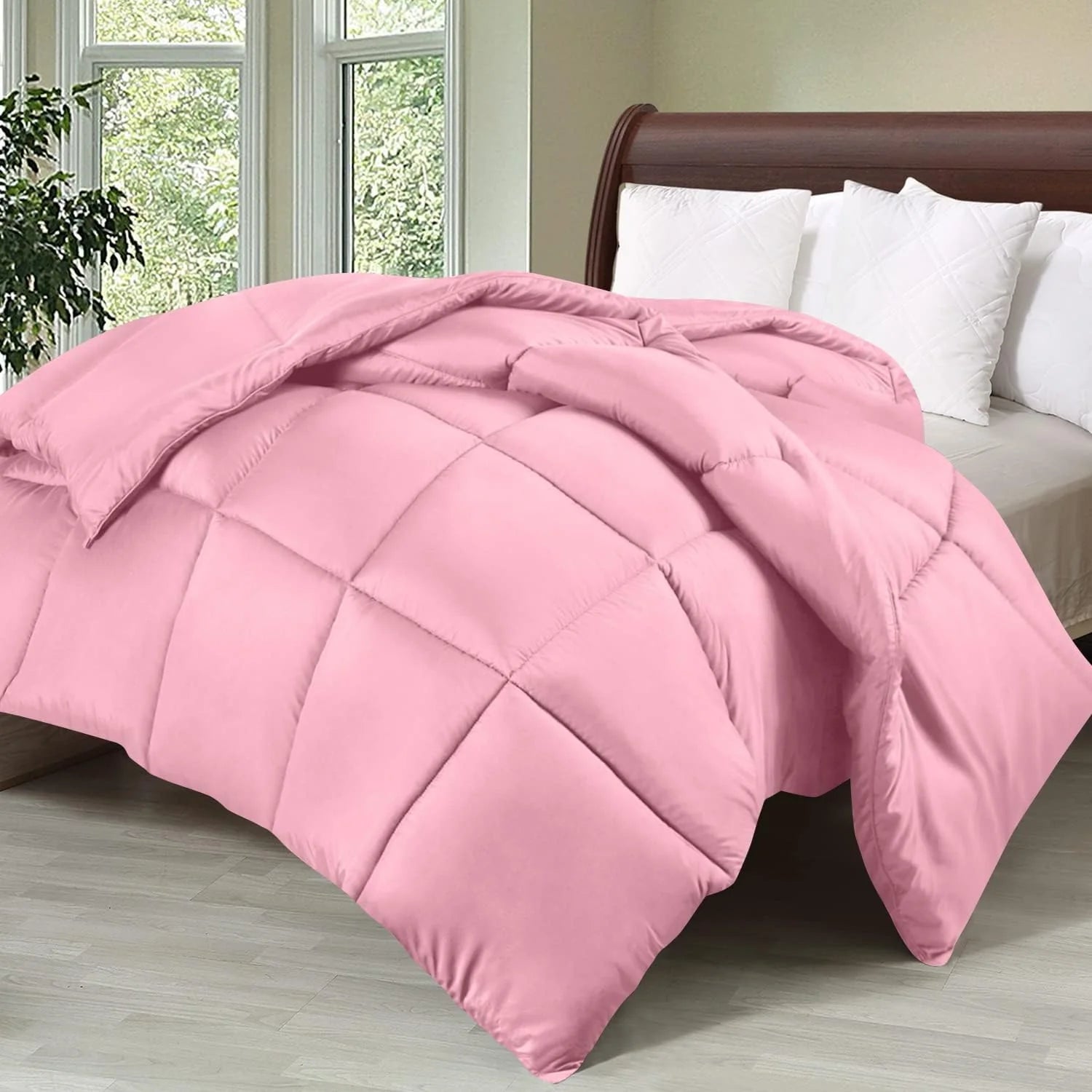Soft Pink Quilted Comforter with Corner Tabs
