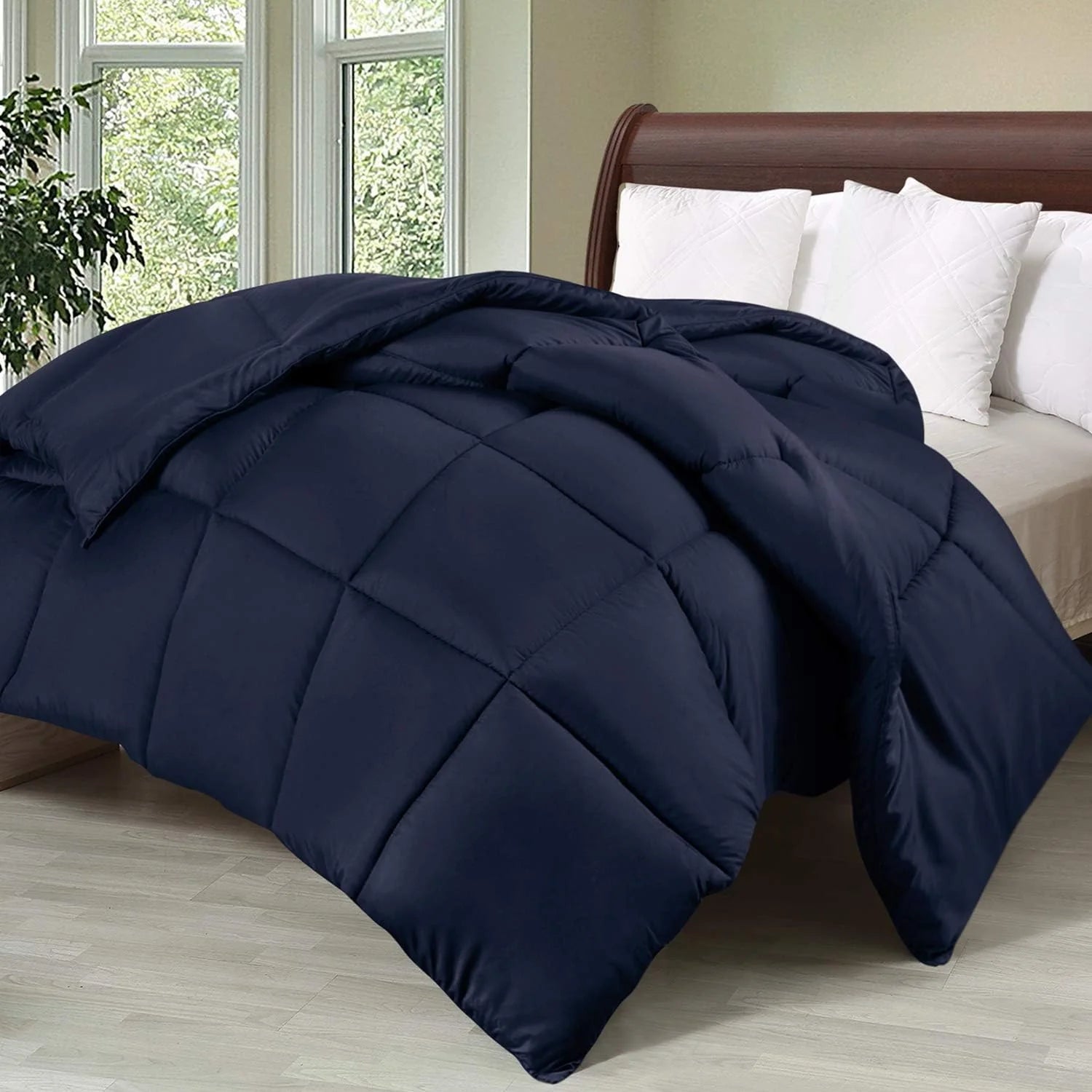 Soft Navy Blue Quilted Comforter with Corner Tabs
