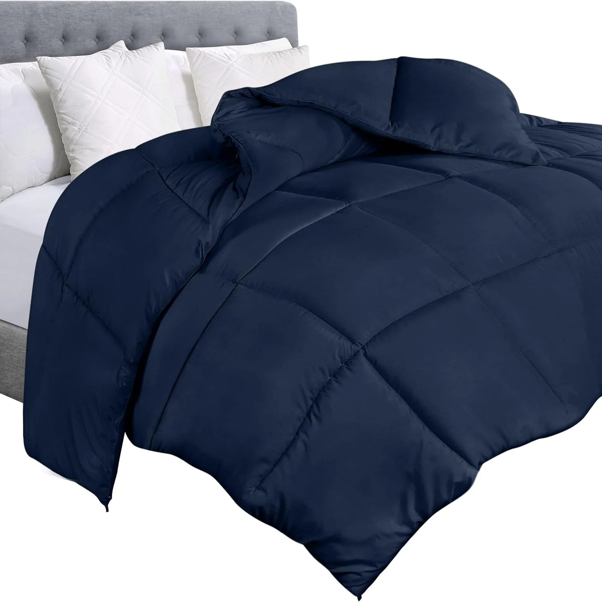 Soft Navy Blue Quilted Comforter with Corner Tabs