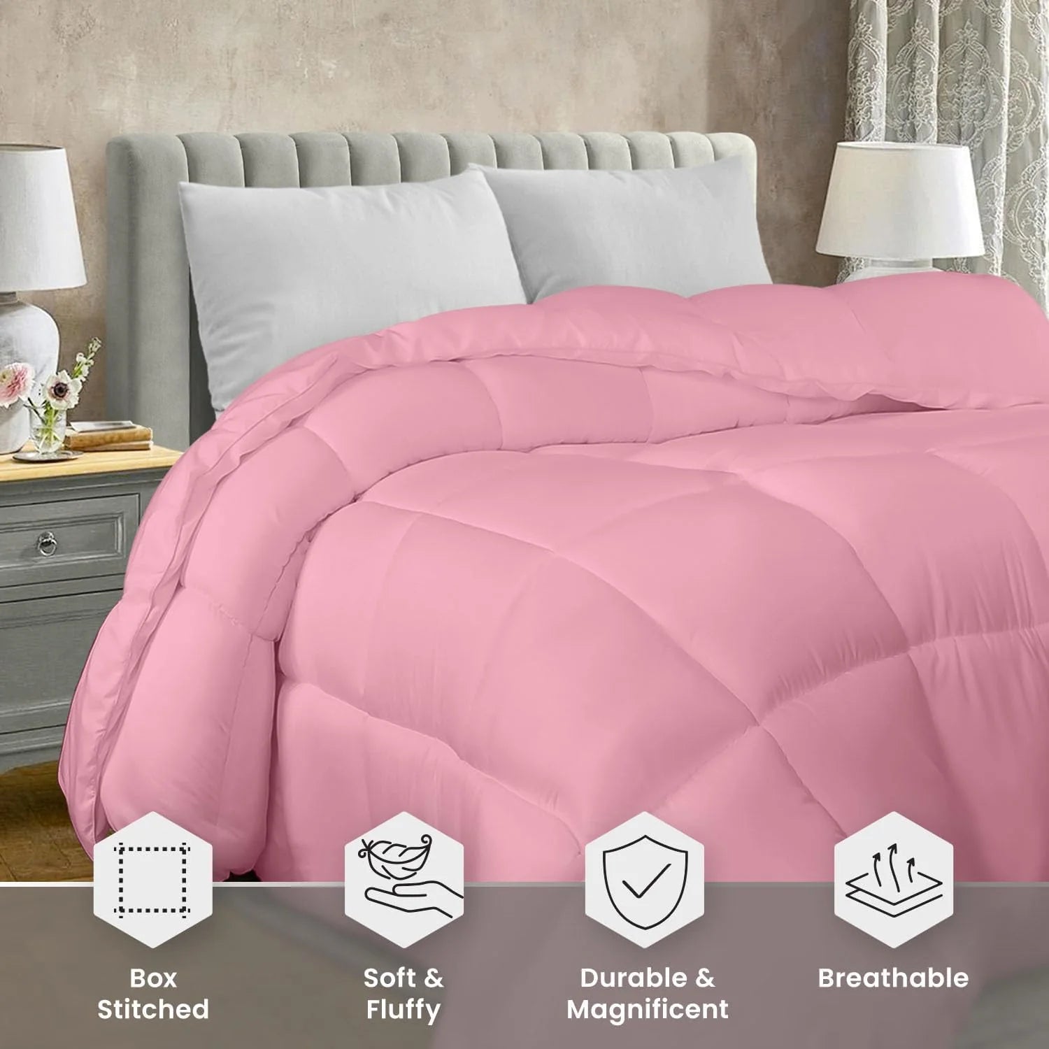 Soft Pink Quilted Comforter with Corner Tabs