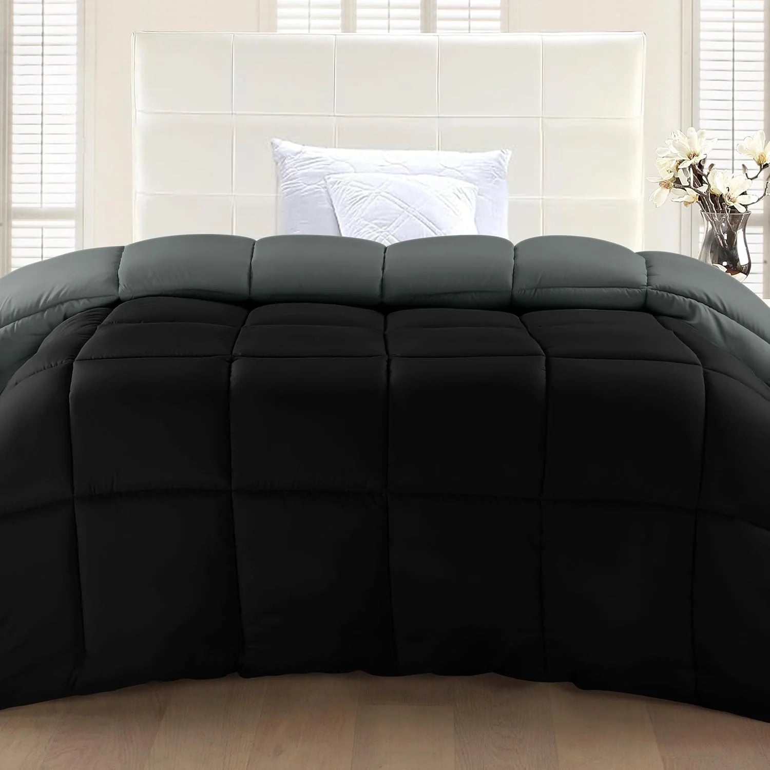 Soft Black/Gray Quilted Comforter with Corner Tabs