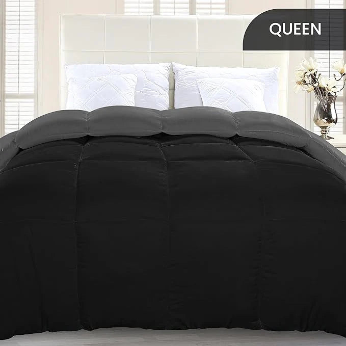 Soft Black/Gray Quilted Comforter with Corner Tabs