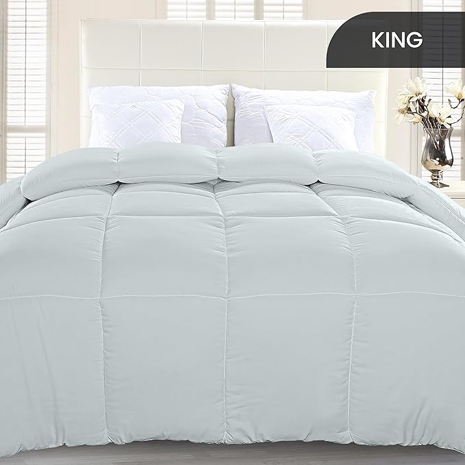 Soft Light Gray Quilted Comforter with Corner Tabs
