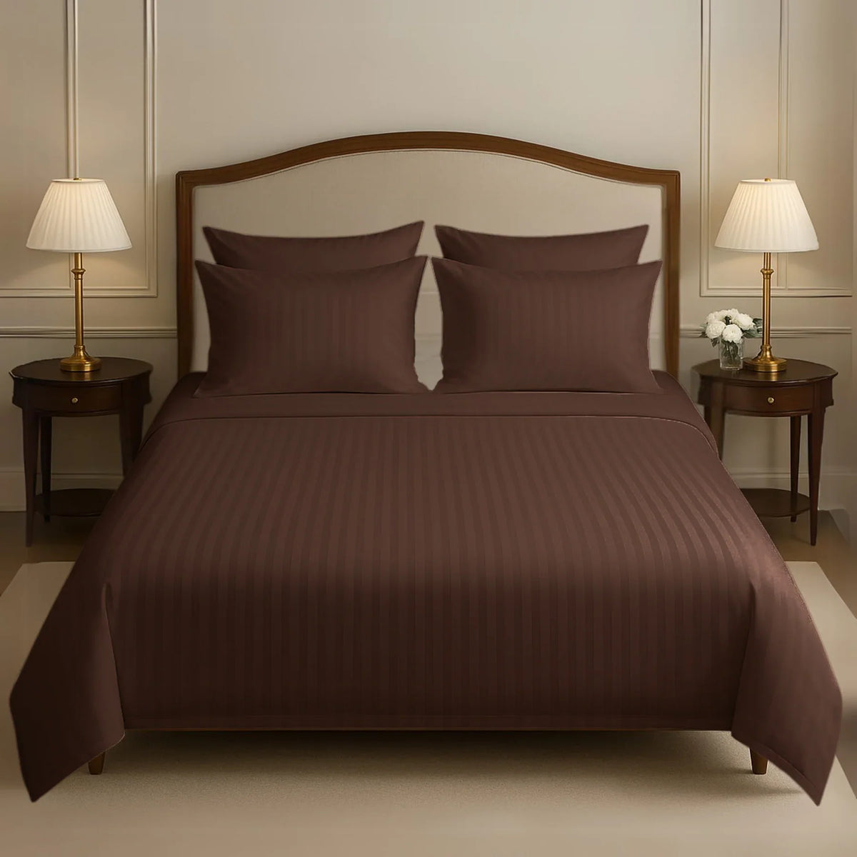 8 Pcs Comforter Set  CHOCO SATIN STRIPE light weight filling )