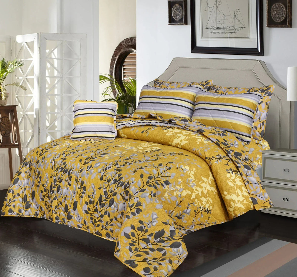 YELLOW QUILTED SUMMER COMFORTER SET- 7 PCS