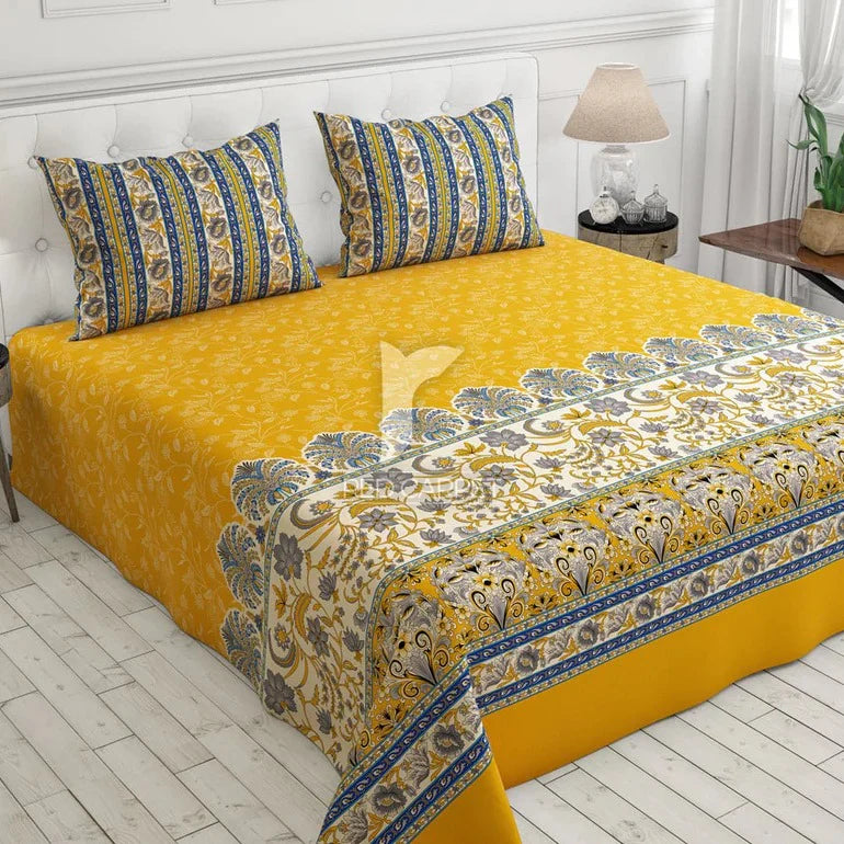 YELLOW ONE SIDE  PREMIUM COTTON KING BEDSHEET 3 PCS