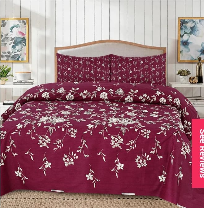 RED-IN PREMIUM PURE COTTON KING BEDSHEET 3 PCS