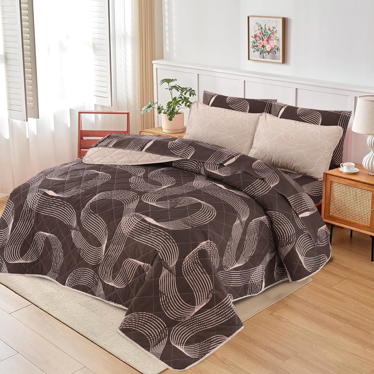LUVOZA BROWN 6 Pcs Comforter Set Nishat-2099 ( Light Filling)