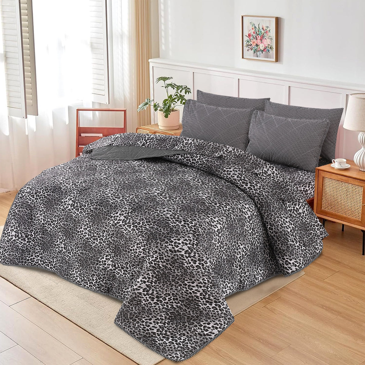 Black Cheetah 6 Pcs Comforter Set Nishat-2099 ( Light Filling)