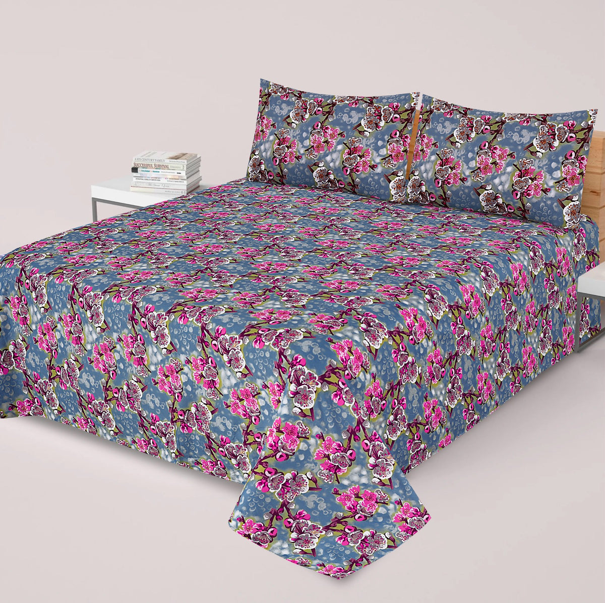 DZ-1044 PREMIUM COTTON KING BEDSHEET 3 PCS