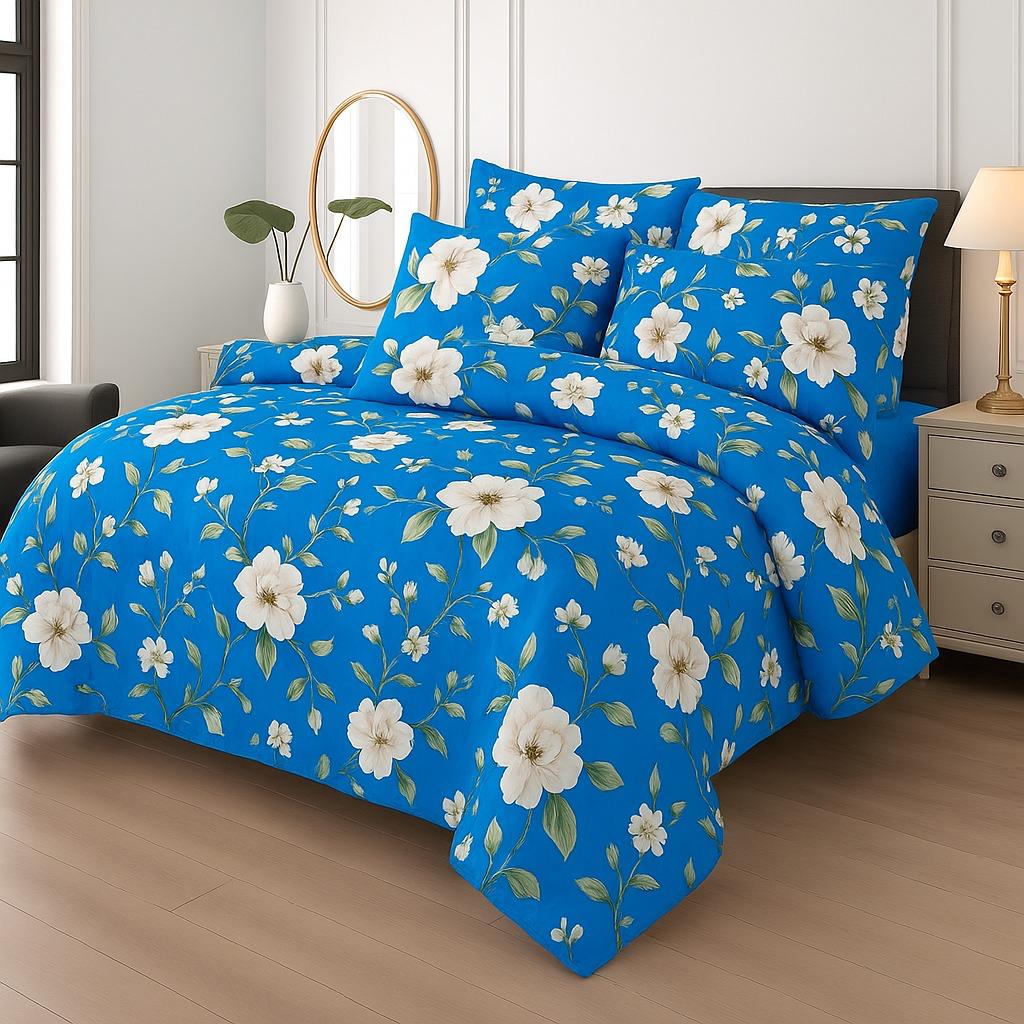 Double Bed 6 pc Winter Razai Set (Heavy Filling) DZ-Green Leaf