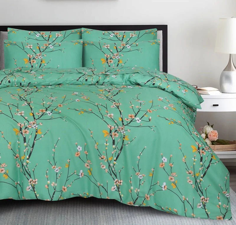 Double Bed 6 pc Winter Razai Set (Heavy Filling) DZ-Green Mix Leaf