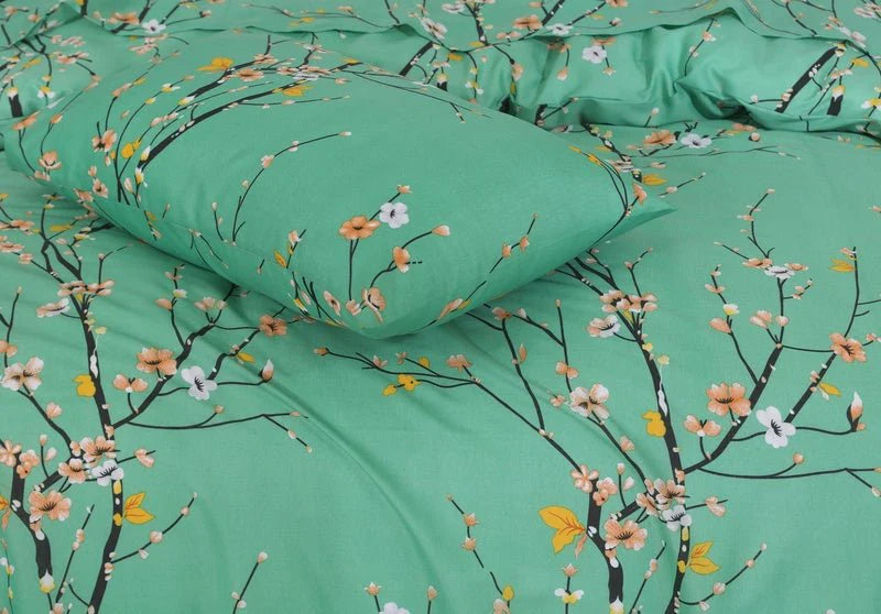 Double Bed 6 pc Winter Razai Set (Heavy Filling) DZ-Green Mix Leaf