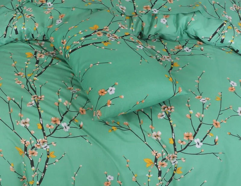 Double Bed 6 pc Winter Razai Set (Heavy Filling) DZ-Green Mix Leaf