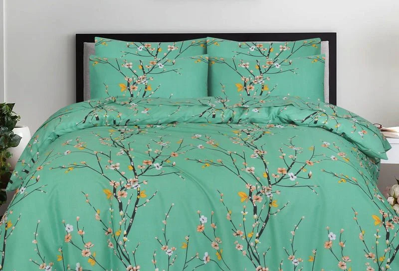 Double Bed 6 pc Winter Razai Set (Heavy Filling) DZ-Green Mix Leaf