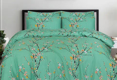 Double Bed 6 pc Winter Razai Set (Heavy Filling) DZ-Green Mix Leaf